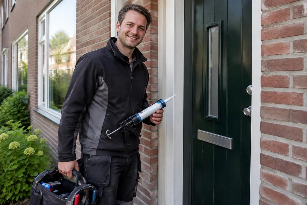 Vakman van Kitbedrijf Heesch bij de voordeur van een woning